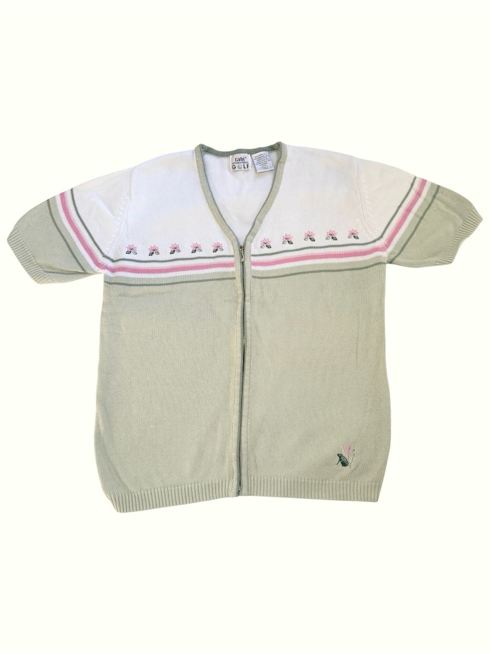 Vintage 90s Tabi Golf Short Sleeve Full Zip Cottagecore Frog Knit Cardigan Large